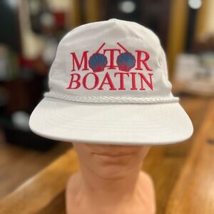 The Classic “Motorboatin” White Cap with Red Stitching
